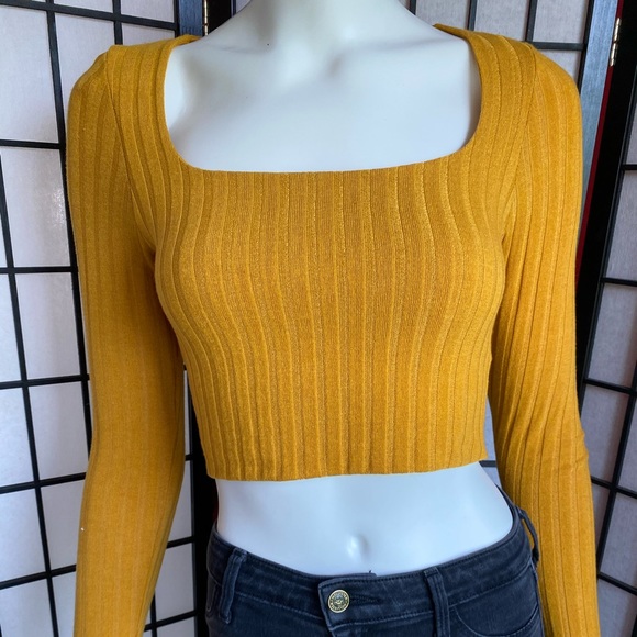 yellow square neck crop top
